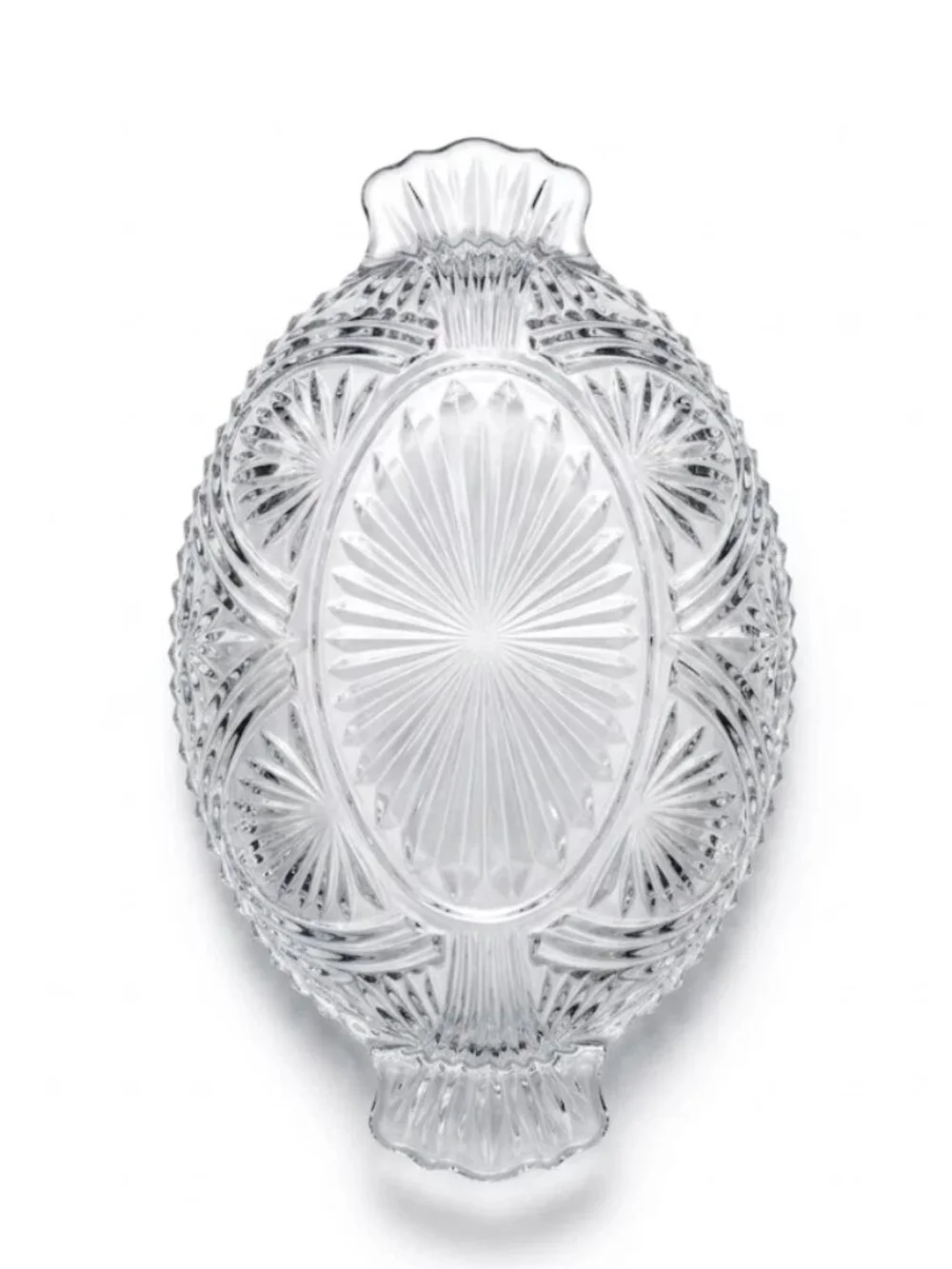 Vintage Clear Pressed Glass Oval Serving Dish Starburst Fan Pattern 10.25